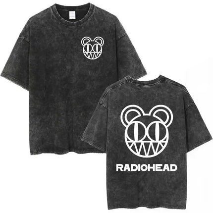 Radiohead Rock Band Washed Cotton T-Shirt Men Women Hip Hop Music Tee Fashion Short Sleeve T-shirt Summer Oversized T-shirts Tops
