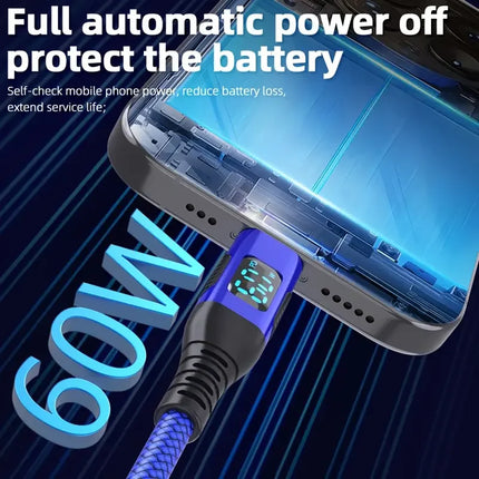 1M 2M 3M Type-C To Type-C 60W Fast charging data Cable Nylon durable High grade 480Mbps Compatible for iPhone 16 15 iPad Samsung