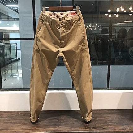 Amekaji Heavyweight Pure Cotton Twill Reinforced Work Pants Loose Tapered Straight-leg Basic Solid Color Casual Trousers for Men