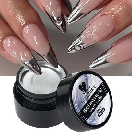 5ml Mirror Chrome Nail Painting Gel Polish, Gold Silver Metallic Drawing French Tips Spider Liner Gel Nail UV Gel Polish Varnish