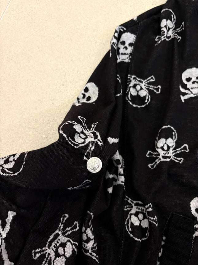Gothic Skull All Over Print Hoodie Y2K Womens Clothing Japanese Style Casual Gothic Graphic Oversized Zipper Sweatshirt Tops