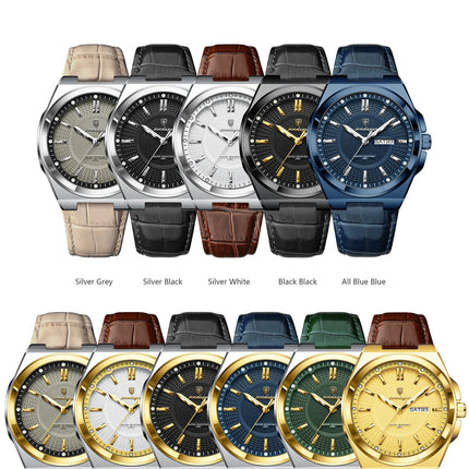 POEDAGAR Trendy Sport Men's Wristwatch Waterproof Luminous Date Week Business Fashion Men's Quartz Watches Leather Men's Watch Reloj