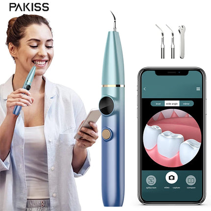 PAKISS Ultrasonic Tooth Cleaner Tartar Plaque Remover  with LED 3 Adjustable Modes 2 Replaceable Clean Heads Safe FY-B700