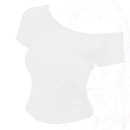Summer Off shoulder Top Women Slim fit Body Summer  Short sleeve T shirt One shoulder Female Sexy Basic Tees Korean Chic