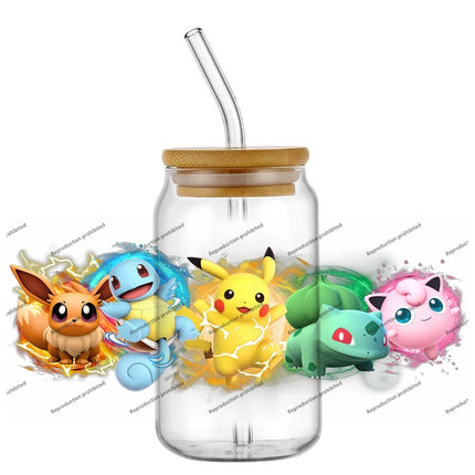 popular Pokemon UV DTF Cup Wrap 16oz Reusable Washable SelfAdhesive transfer Sticker for DIY Tumblers DIY Home decoration