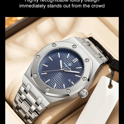 PAAZOMU Luxury Business Watches for Men Date Week Stainless Steel Quartz Man Watch Waterproof Luminous Fashion Men's Wristwatch