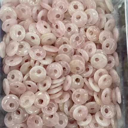 🔥RX8-1 Natural Stone Big Hole Beads Flat Round Pink Quartz Agate Jades Crystal Bead For DIY Lucky Jewelry Making
