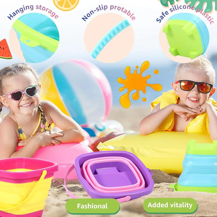 Foldable Beach Bucket Silicone Collapsible Toy Buckets for Kids for Summer Activities Camping Gear Travel Beach Sand Toys