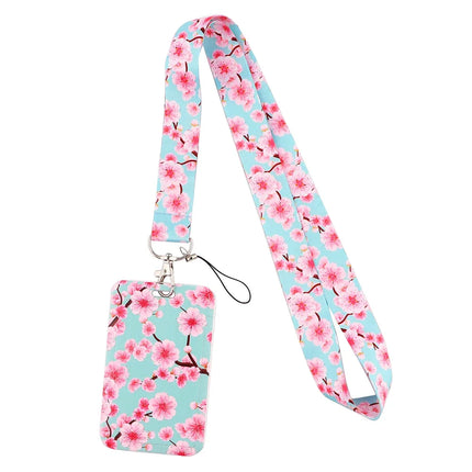 New Sakura Cherry Blossoms Flower lanyard card ID Badge Holder Keychain Pass Gym Mobile Kids Key Holder Key Rings Gift