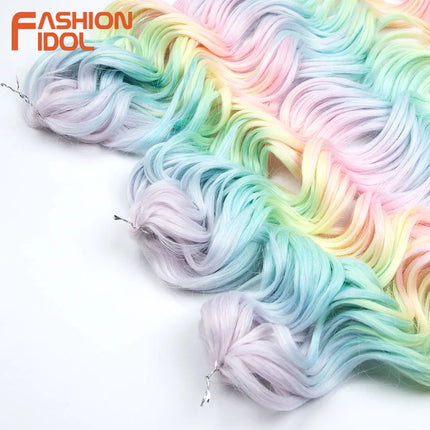 FASHION IDOL 24inch 300g Deep Wavy Crochet Hair Synthetic Twist Curly Hair Crochet Braids Ombre Rainbow Braiding Hair Extensions