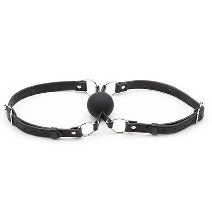 Adjustable PU Leather Sex Restraint Set with Double Silicone Ball Mouth Gag for Couples Gay Slave Mouth Gag with Belt