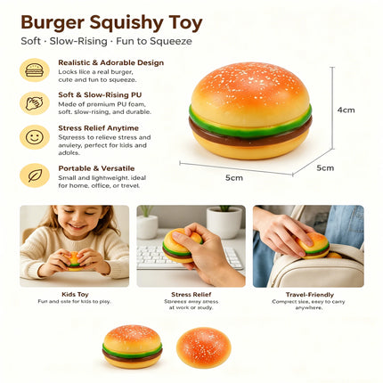 Realistic Hamburger Squishy Toy Soft Elastic Burger Model Freely Squeeze Stretch Portable Stress Relief Artifact For Daily Relax