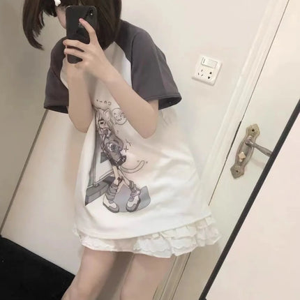 Japanese Woman Clothing With Removable Sleeve T-shirts Short Long Sleeve Female Clothing 2000s Summer Spring Kawaii y2k Clothes