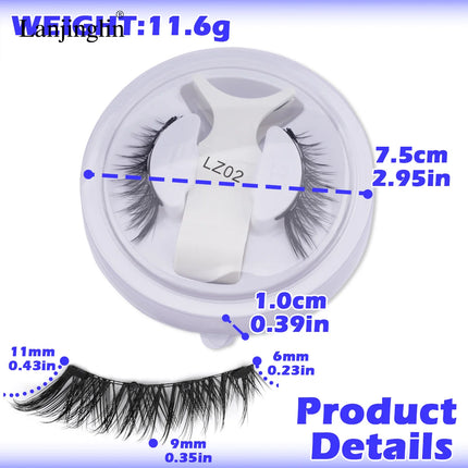 Lanjinglin Magnetic Eyelashes 1 Pair Natural Faux Mink Lashes Reusable False Eyelashes Tweezer Set Eyelash Extension Makeup Tool