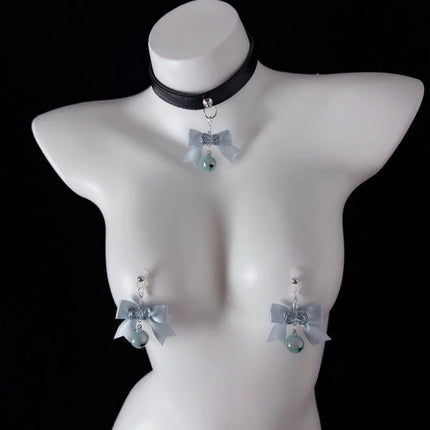 Bow-Tie Mercury Nipple Clamps Cute Bell Collar SM Training Control Breast Restraints Sexy Accessories 3 Sizes Anal Plugs Sex Toy
