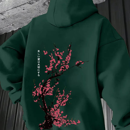 Autumn Winter Viral Korean Streetwear Double Sided Plum Blossom Kanji Print Hoodie Y2K Harajuku Aesthetic Long Sleeve Pullover