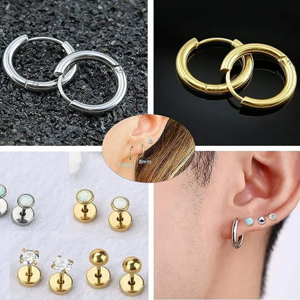 6 Pairs Earring Sets for Multiple Piercings Small Huggie Hoop Earrings Flat Back Tiny Ball CZ Opal Pearl Stud Earrings for Women