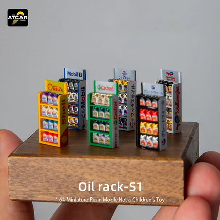 Kicarmod 1/64 S1 Series Oil Rack Stand Display Scene Resin Model Car Garage Accessory Diorama for Workshop Collection Gift