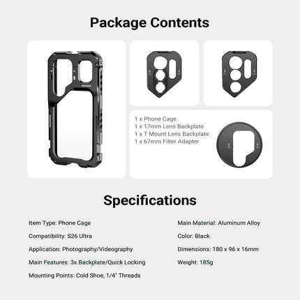 NEEWER Phone Cage For Samsung Galaxy S26 Ultra, Mobile Video Rig Stabilizer Vlog Kit with 3X Backplate for 67mm Filter