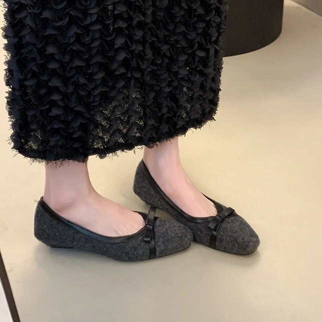 Fur Lining Women Flats Shoes Concise Round Toe Butterfly-knot Shoes Comfort Soft Sole Outdoor Shoes 2026 Spring Autumn Loafer