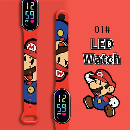 Mario Bros Children's Watches Action Figures Luigi Princess Peach Yoshi Bowser kids Sport Wristband Waterproof Digit