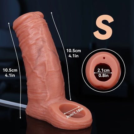 Realistic Squirting Penis Sleeve with Soft Cock Ring Reusable Dildo Enlargement Comdom Ejaculation Water Spray Sex Toys for Men