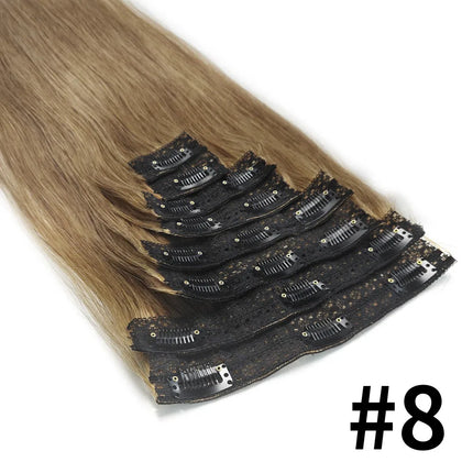 120G/8Pcs Straight Clip Ins 100% Unprocessed Human Hair Extensions Brazilian Remy Virgin Hair Natural Black Full Head For Women