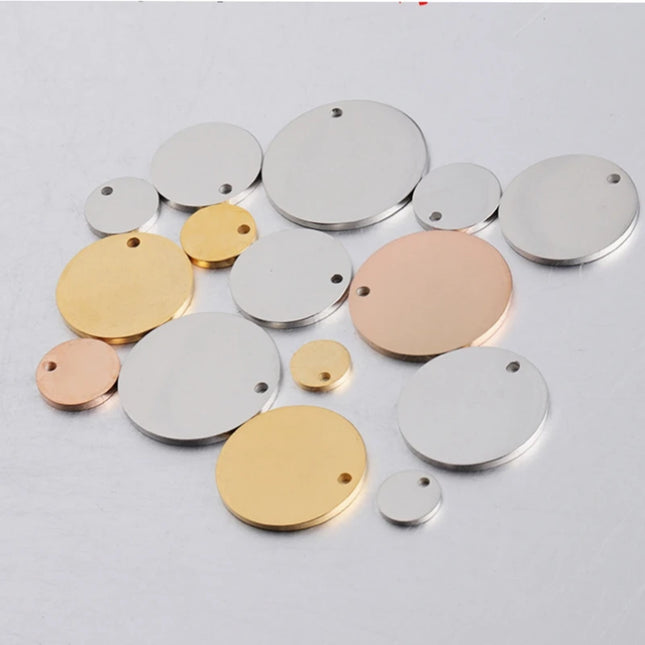 20Pcs Gold Color Mirror Polished Stainless Steel Round Pendants 12-30mm Size for DIY Necklace Making Stamping Blanks