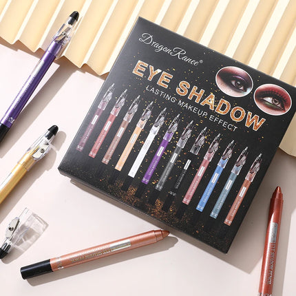 12-Piece Eyeshadow Pen Set, Pearlescent Fine Shimmer, Delicate and Silky, Non-Smudging, Multi-Use, High-Gloss Contouring, One-Swipe Application, Eye-Enhancing, Waterproof, Long-Lasting, Versatile Eyeshadow