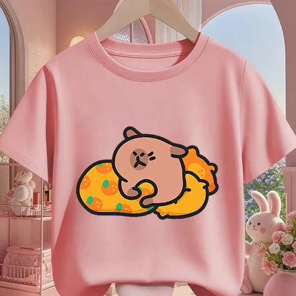 Kids Capybara Cute Kawaii T Shirt Summer Boys Girls Cartoon Crew Neck Fashion Street Casual Clothing 3 14Y