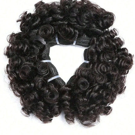 Bouncy Curly Hair Bundles With Closure Brazilian Remy Human Hair Bundles 3-Piece 6inch Extensions Natural Color