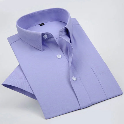 Plus Size 9XL New High Quality Non-ironing Men Dress Shirt Summer Short Sleeve Solid Male Clothing Regular Fit Business Shirts