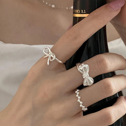 VENTFILLE 925 Sterling Silver Bow Tie Open Finger Ring For Women Gift Cute Design Fashion Jewelry Gift Wholesale