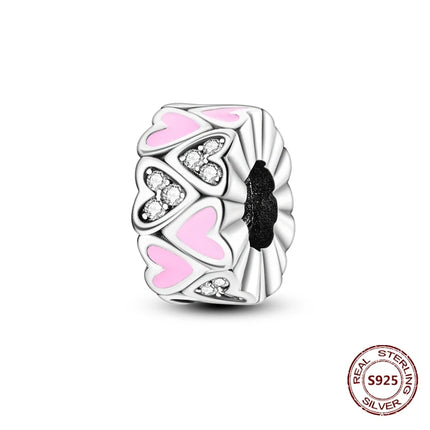 Lucky Clover Clip Charms 925 Sterling Silver Original Black Cat Stopper Clamp Silicone Spacer Charm For DIY Jewelry Bracelet