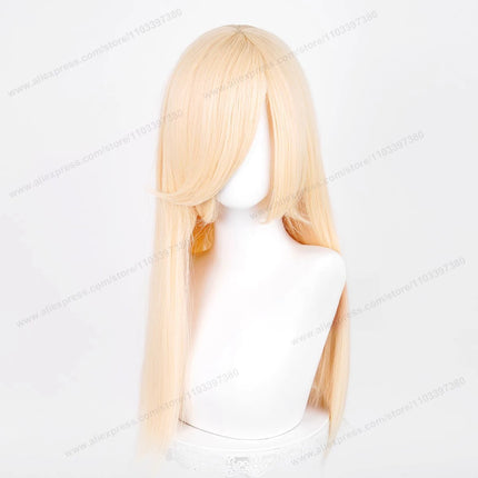 60cm Long Straight Cosplay Synthetic Wig With Bangs Golden Yellow Green Blonde Purple Heat Resistant Hair Anime Wigs + Wig Cap