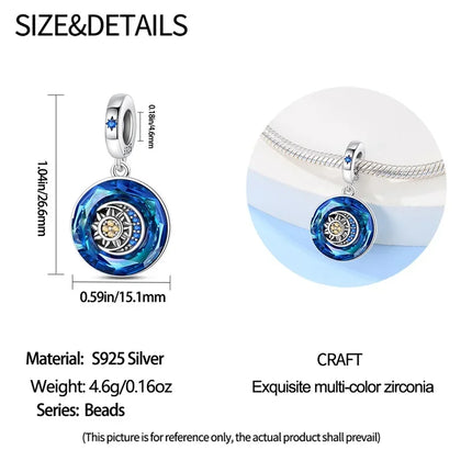 100% 925 Sterling Silver Blue Round Crystal Life Tree Angel Star Moon Pendants Charms Fit 925 Original Bracelets DIY Jewelry