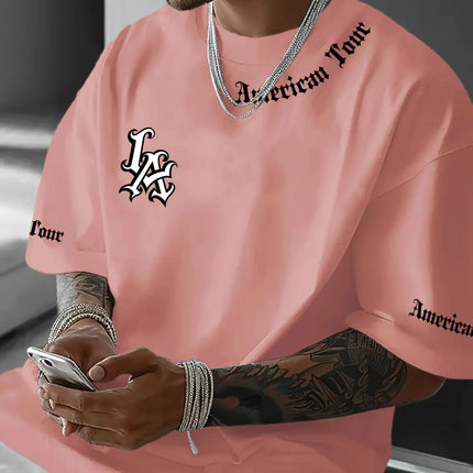 The 2025 summer new men's T-shirt, letter-printed casual graphic round-neck T-shirt, short-sleeved sports women's T-shirt, suita