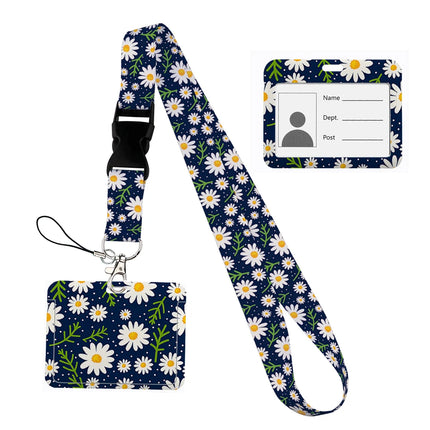 Flower design Lanyard Business Credit horizontal Card Holder Neck Strap Keychain Hang Rope ID Badge Holder Lariat Lasso