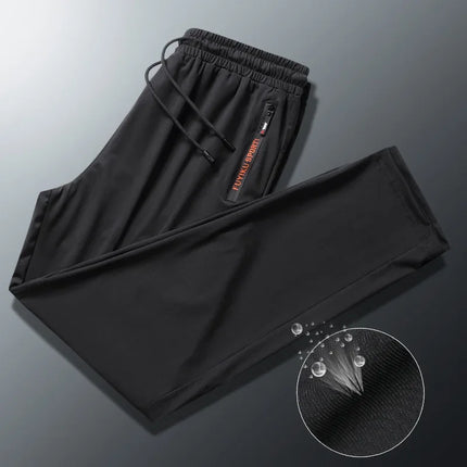 Men's Summer Ice Silk Jogger Sweatpants Zipper Pockets Breathable Running Gym Workout Athletic Mesh Pants Drawstring Design