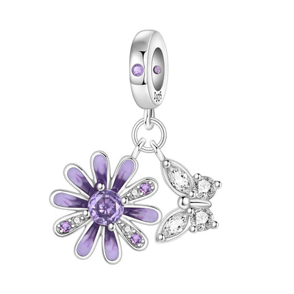 Purple Series 925 Sterling Silver Lily of the Valley Rose Mermaid Witch Hat Charm Fit DIY Bracelet Necklace Charming Gifts
