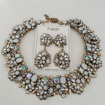 2025 New Fashion Crystal Rhinestones Large Collar Choker Necklace Earrings Women Jewelry Sets Indian Statement Wedding Necklace