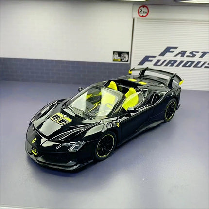 1:24 SF90XX SF90 Alloy Sports Car Model Diecasts Metal Racing Vehicles Car Model Sound Light Simulation Collection Kids Toy Gift