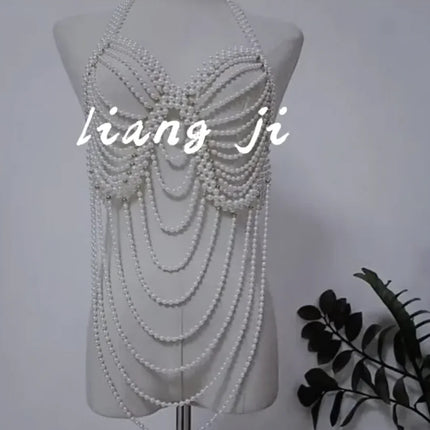 Sexy Accessories Women Bikini Pearl Chest chain Body Chain Jewelry Totally Hand-made Bra Fringed For Beach Nightclub Waist Chain