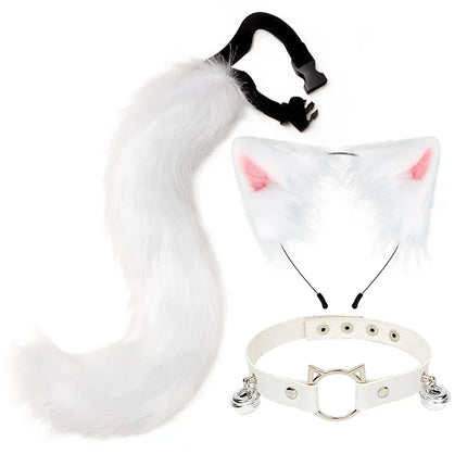 Costume Accessory Set Fox Ears and Tail Soft Faux Fur Hair Band Animal Themed Cosplay Halloween Party