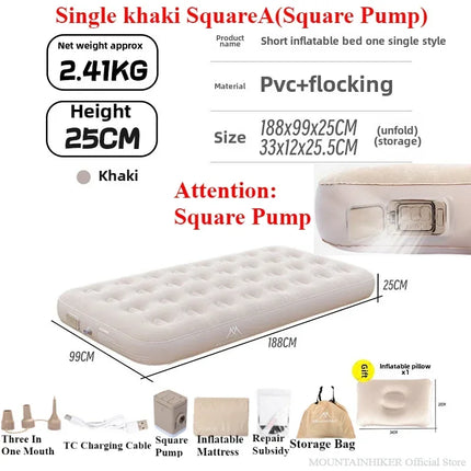 MOUNTAINHIKER 2025 Interior Air Mattress Glamping Mats PVC Inflatable Sleeping Mattress 1/3 Person Camping Bed Mat Built-in Pump