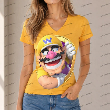 XS-5XL Top Women T Shirts New Female Clothing V Neck Cuteore Super Mario Women T-shirt Streetwear Hot Sale Party Women's Summer