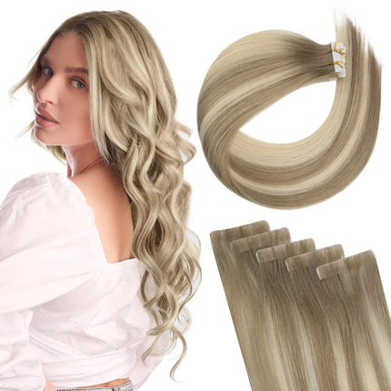 Full Shine Virgin Injection Tape in Human Hair Extensions Invisible Hand Tied Tape in Hair Extension Human Hair Natural Adhesive