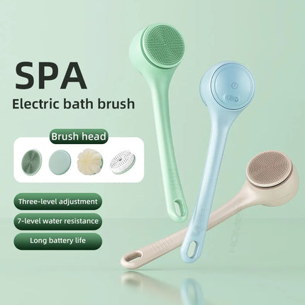 HOMEFISH Dual Handle Electric Bath Body Scrubber Brush with Long Handle Back Cleaning Tool for Back Exfoliation and Deep Cleaning