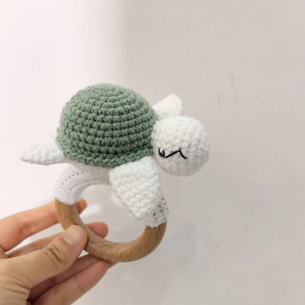 Handmade Crochet Rattle Play Gym Pendant for Kids Ocean Crochet Octopus Rattle Mobile Bell Ring Wooden Babies Gym Montessori Toy