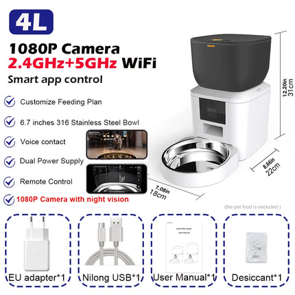Furpipi 8L Smart Automatic Cat Feeder with 1080P HD Camera 5G WiFi Pet Feeder Tuya App Control Smart Dog Cat Kibble Dispenser